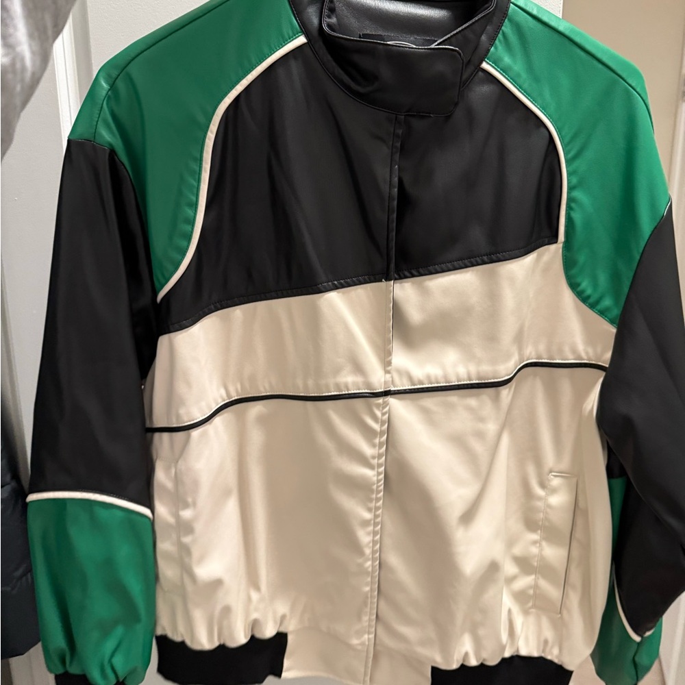 Cider Black, Green, and Cream Bomber Jacket